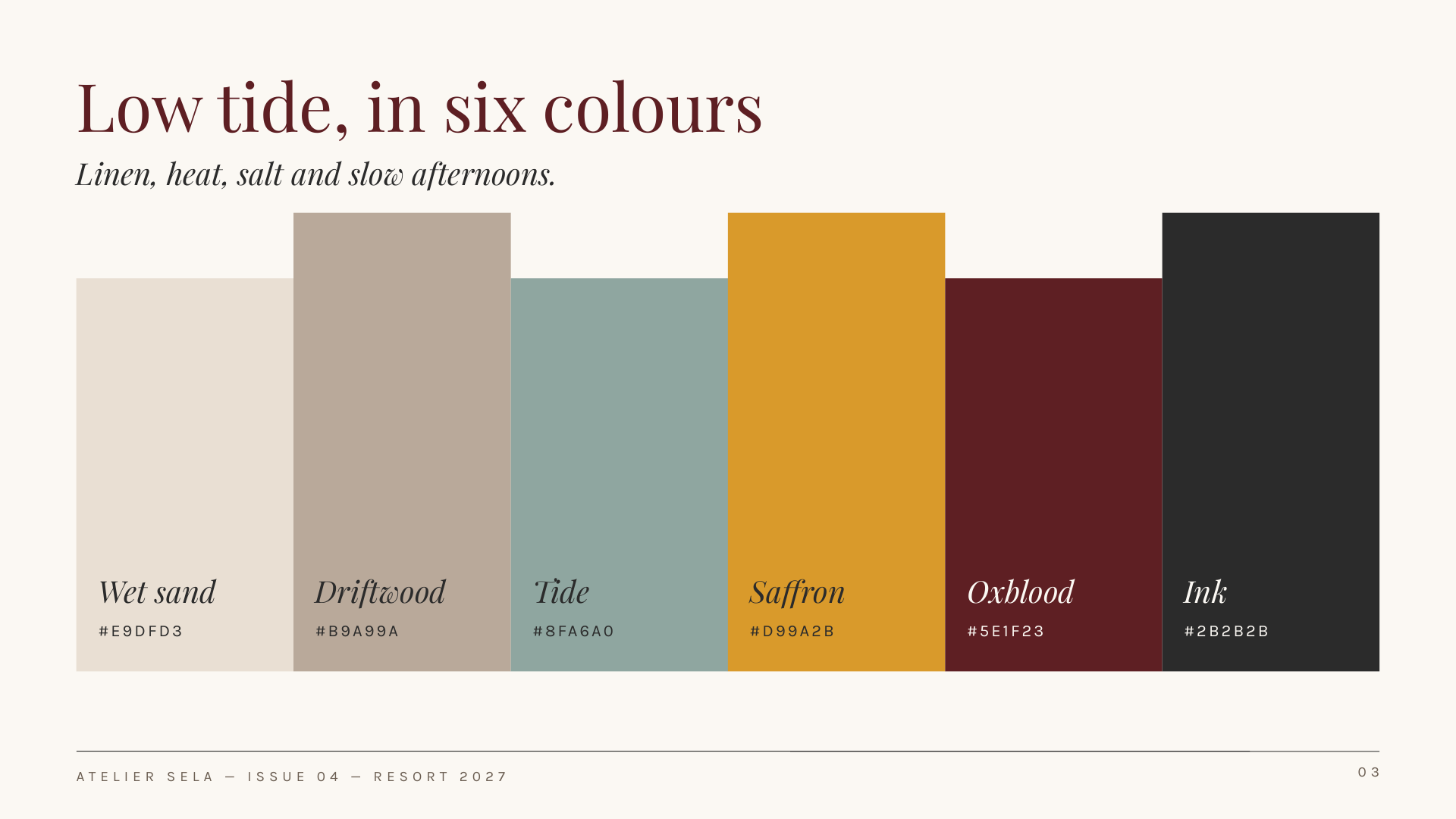 Atelier Sela — The colour palette