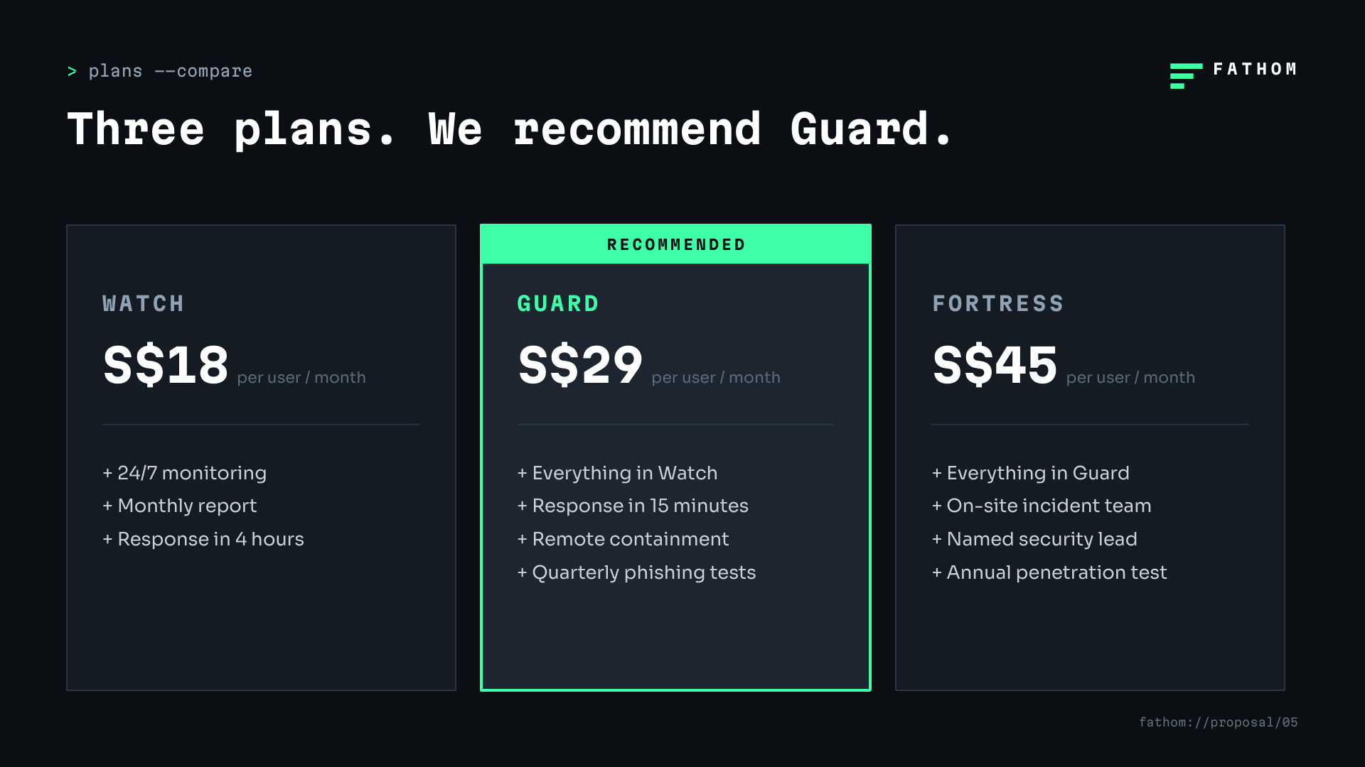 Fathom Security — Three plans