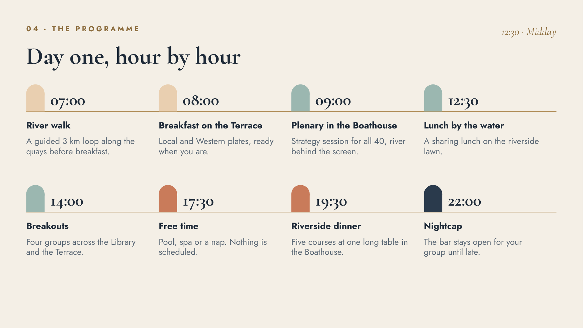 Halcyon Quay — The programme