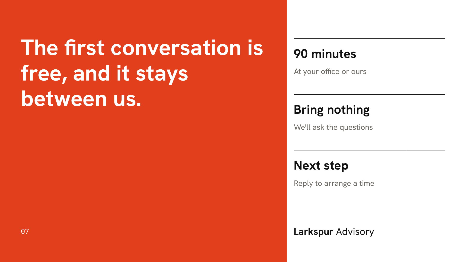 Larkspur Advisory — The closing invitation